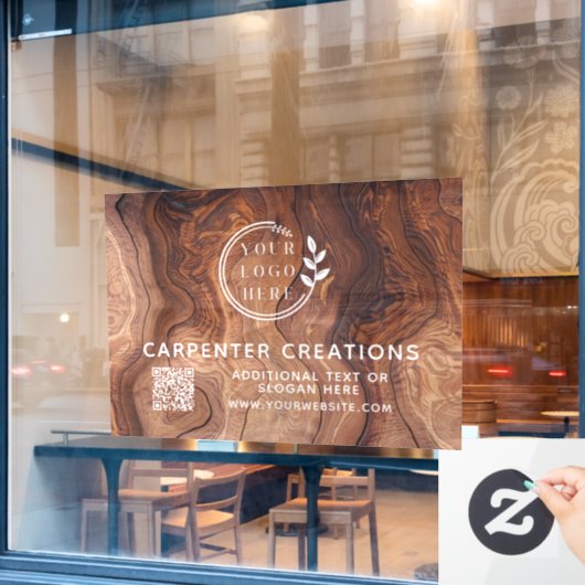 おしゃれなモダン木工ロゴQRコード ウィンドウサイン (カフェ窓)