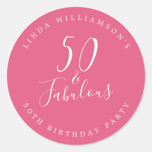 おしゃれなモダン50 フェビュラス ホットピンク 50歳の誕生日 ラウンドシール (正面)