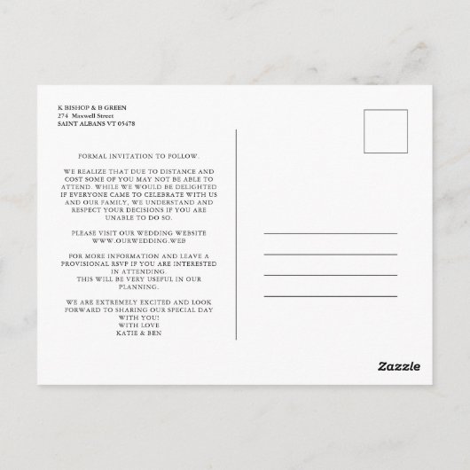 おしゃれなモダン ウェディング フォト コラージュ3枚 ポストカード (裏面)