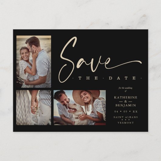 おしゃれなモダン ウェディング フォト コラージュ3枚 ポストカード (正面)