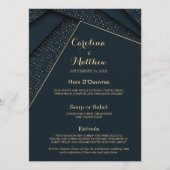 おしゃれなモダン ネイビーブルー ゴールド ラグジュアリー ウェディング メニュー (正面)