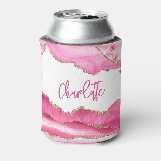 おしゃれなモダン ピンクアゲート ゴールドグリッター オーダーメイド 缶クーラー (缶裏面)