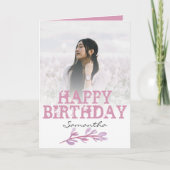 おしゃれなモダン ピンク フォト 水彩 誕生日 カード (正面)