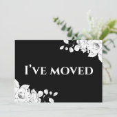 おしゃれなモダン ブラック＆ホワイト フラワー 引越しました 案内状 (スタンド正面)