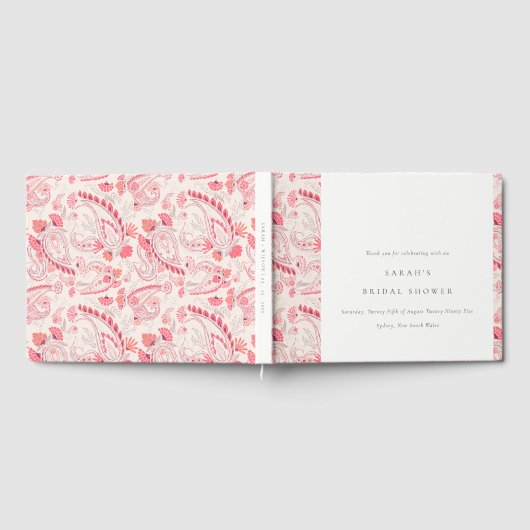 おしゃれなモダン ブラッシュ パイズリー タイポグラフィー ブライダル シャワー ゲストブック (全面)
