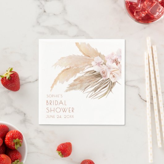 おしゃれなモダン ボーホー パンパスグラス ブライダルシャワー スタンダードカクテルナプキン (インサイチュ)