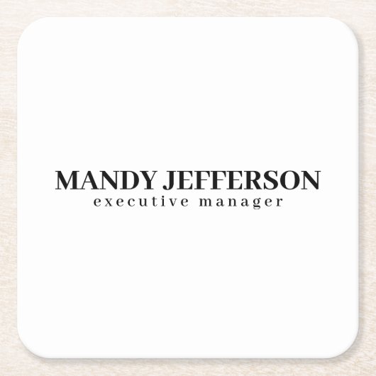おしゃれなモダン ミニマル 名前を追加 スクエアペーパーコースター (正面)