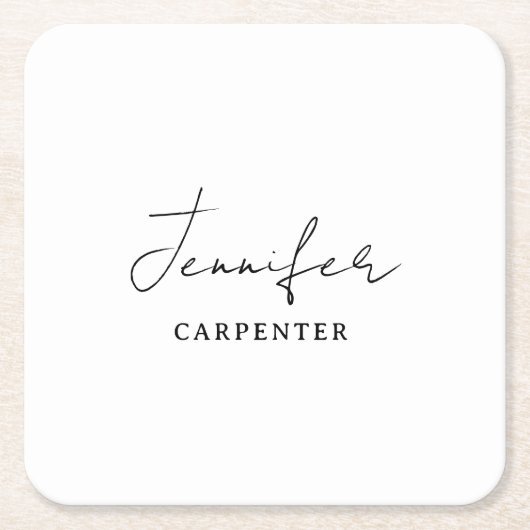 おしゃれなモダン ミニマル 名前を追加 スクエアペーパーコースター (正面)