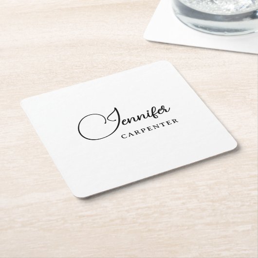 おしゃれなモダン ミニマル 名前を追加 スクエアペーパーコースター (アングル)