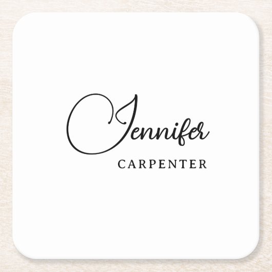 おしゃれなモダン ミニマル 名前を追加 スクエアペーパーコースター (正面)