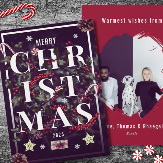 おしゃれなモノクロのメリークリスマスフォト シーズンカード
