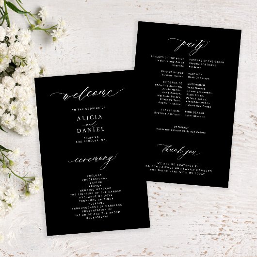 おしゃれなモノクロの結婚式プログラム（予算内で購入可能）