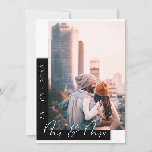 おしゃれなモノクロ写真の結婚式 セーブザデート (正面)