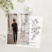 おしゃれなモノクロ桜の花の結婚式Save the Date ベラム紙招待状