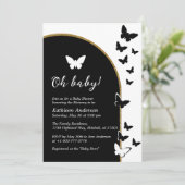 おしゃれなモノクロ男女問わないベビーシャワー 招待状 (スタンド正面)