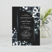 おしゃれなモノクロ花柄の結婚式の招待状 招待状 (スタンド正面)
