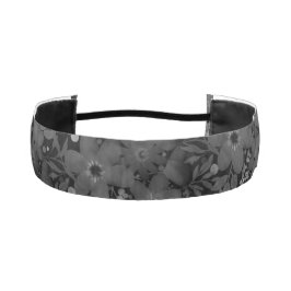 おしゃれなモノクロ花柄 ブラック/グレー アスレチックヘッドバンド