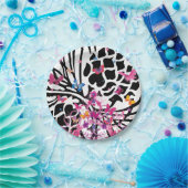 おしゃれなモノクロ花蝶々柄ペーパープレート ペーパープレート (パーティー)