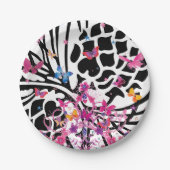 おしゃれなモノクロ花蝶々柄ペーパープレート ペーパープレート (正面)
