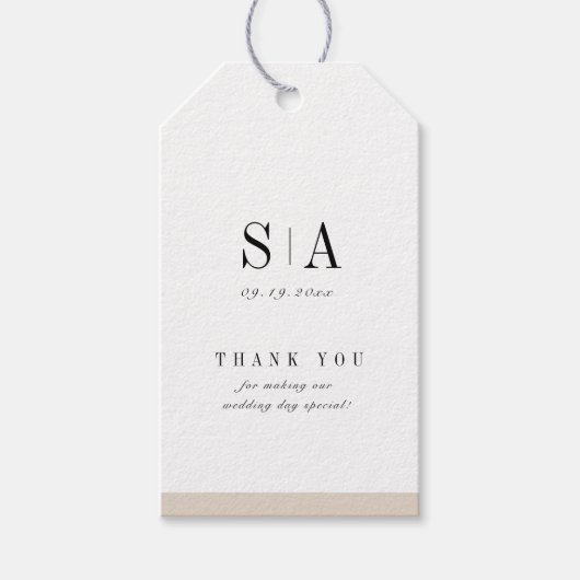 おしゃれなモノグラムのミニマルウェディング ギフトタグ (正面)