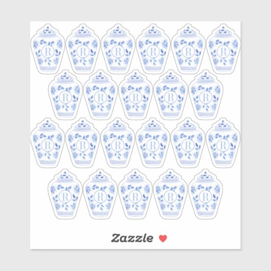 おしゃれなモノグラムの青と白のジンジャージャー シール (シート)