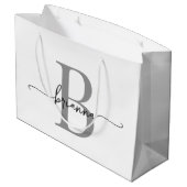 おしゃれなモノグラムイニシャルスクリプト 現代的な白と灰色 ラージペーパーバッグ (裏面アングル)