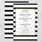 おしゃれなモノグラムストライプ カップルシャワー招待状 (正面/裏面)