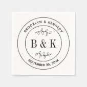 おしゃれなモノグラム花柄結婚式カップル名 スタンダードカクテルナプキン (正面)