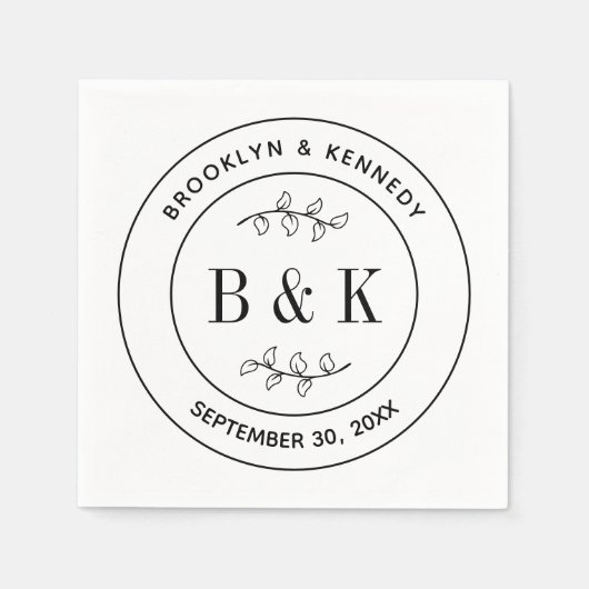 おしゃれなモノグラム花柄結婚式カップル名 スタンダードカクテルナプキン (正面)