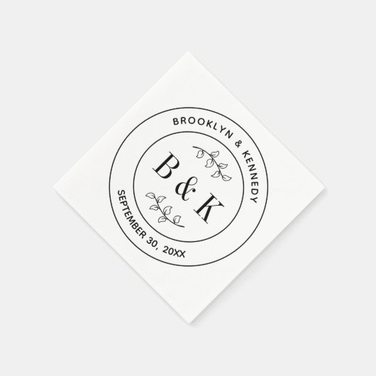 おしゃれなモノグラム花柄結婚式カップル名 スタンダードカクテルナプキン (角)