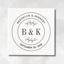 おしゃれなモノグラム花柄結婚式カップル名 スタンダードカクテルナプキン