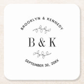 おしゃれなモノグラム フラワー ボタニカル 結婚式 カップル名 スクエアペーパーコースター (正面)