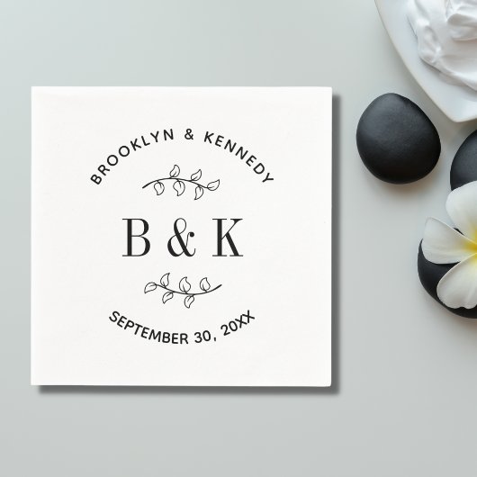 おしゃれなモノグラム フラワー ボタニカル 結婚式 カップル名 スタンダードカクテルナプキン