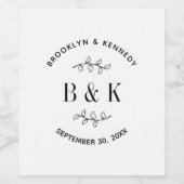 おしゃれなモノグラム フラワー ボタニカル 結婚式 カップル名 ワインラベル (シングルラベル)