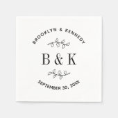 おしゃれなモノグラム フラワー ボタニカル 結婚式 カップル 名前 スタンダードカクテルナプキン (正面)