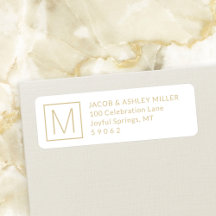 おしゃれなモノグラム 現代風 白＆ゴールド 返信住所ラベル