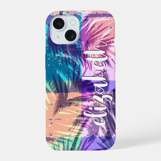 おしゃれなヤシの木のコラージュ iPhone 15ケース (裏面)