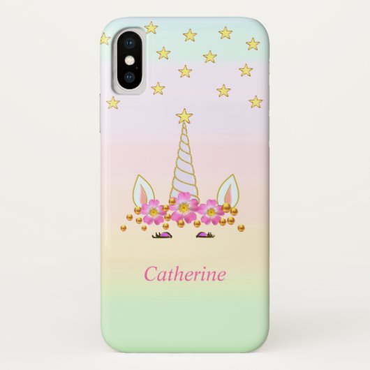 おしゃれなユニコーン 星 花 ゴールド コンフェティ Case-Mate iPhoneケース (裏面)