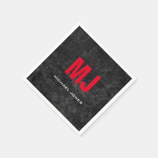 おしゃれなユニークなグレーと赤のモノグラム あなたの名前 スタンダードカクテルナプキン (角)