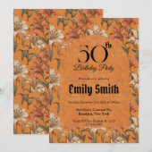 おしゃれなユリの花の誕生日プレゼント 招待状 (正面/裏面)