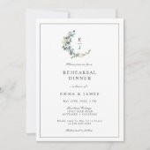 おしゃれなユーカリ モノグラム リース リハーサル ディナー 招待状 (正面)