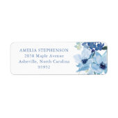 おしゃれなライトブルーの水彩花モチーフの差出人住所 ラベル (正面)