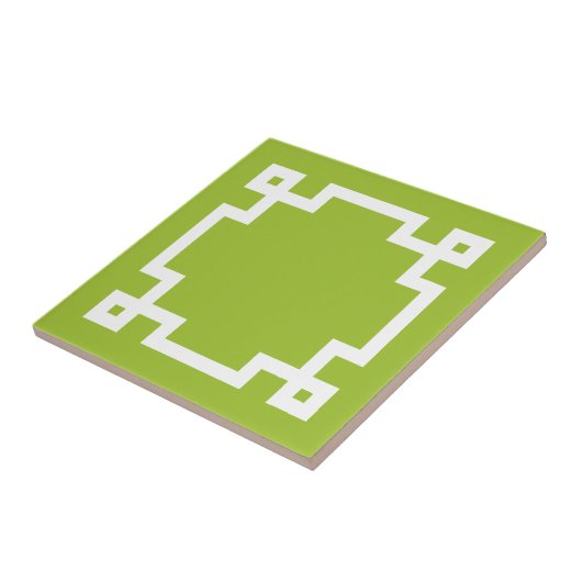 おしゃれなライムグリーンとホワイトのギリシャ鍵模様の縁 タイル (側面)