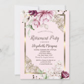おしゃれなライラックの花 ゴールドフレーム 引退 招待状 (正面)