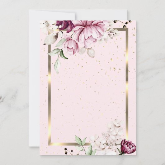 おしゃれなライラックの花 ゴールドフレーム 引退 招待状 (裏面)