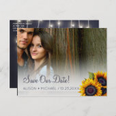 おしゃれなラスティックなひまわりのウェディング・セーブ・ザ・デート写真 案内ポストカード (正面/裏面)