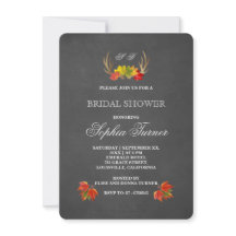 おしゃれなラスティックアントラーズ秋のボヘミアンブライダルシャワー招待状