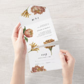 おしゃれなラスティック フラワーの結婚式  オールインワン招待状 (貼ってはがせる)