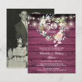 おしゃれなラスティック フラワー 50周年 フォト招待状 (正面/裏面)