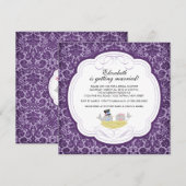 おしゃれなラブバードのウェディングシャワー招待状 紫 招待状 (正面/裏面)